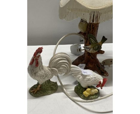 A Goebel lamp shade and two Goebel Cockerel figures 