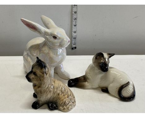 A Beswick Siamese cat, Sylvac dog and a ceramic rabbit 