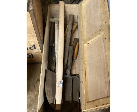 A wooden box and contents of vintage tools, shipping unavailable 
