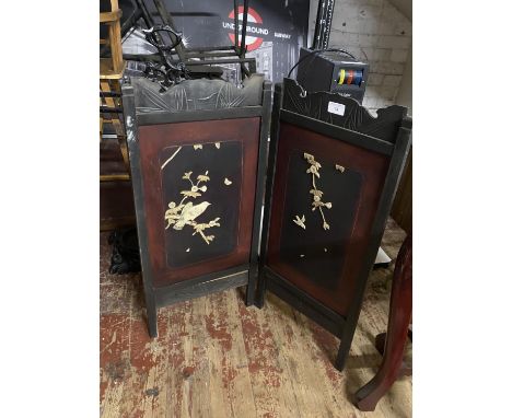 A antique wooden firescreen with applied decoration, shipping unavailable 
