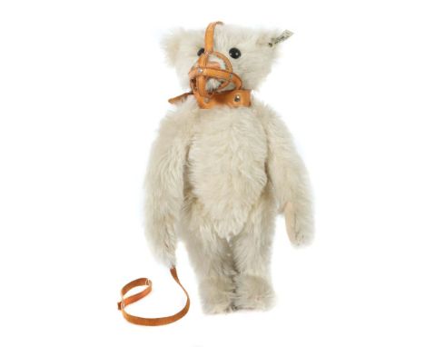 Teddy-BärSteiff, 1990/91, weißer Maulkorb-Teddy mit Zertifikat Nr. 05286, limitierte Auflage von 6000 Stk., H: 35 cm, Knopf u