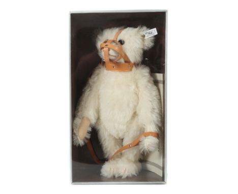 Teddy-BärSteiff, 1990/91, weißer Maulkorb-Teddy mit Zertifikat Nr. 02914, limitierte Auflage von 6000 Stk., H: 35 cm, Knopf u