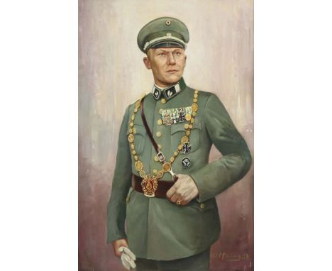 Hartwig, Walter1874 - 1942, deutscher Maler. "Portrait eines Soldaten", Darstellung in Uniform, mit sächsischer Bürgemeisterk