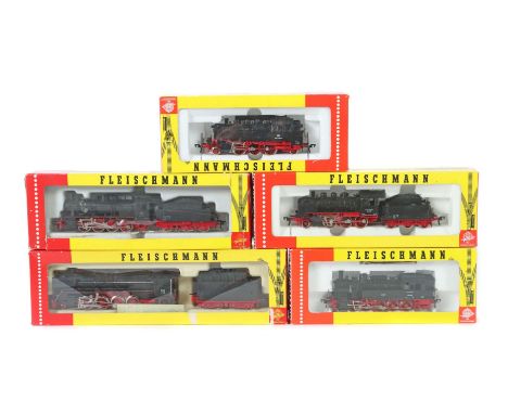 5 x DampflokFleischmann, Spur H0, 1 x Dampflok mit Tender, 1351, bez. 55 2875 DB; 1 x Dampflok mit Tender 1364, bez. 41 344 D