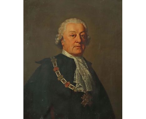 Maler des 18. Jh."Portrait eines adeligen Herren", halbfiguriges Bildnis eines Mannes mit schwarzem Mantel, einen Orden und K