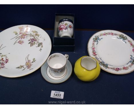 A quantity of Royal Worcester including; two plates, boxed egg coddler, small coffee can, yellow vase, etc.
