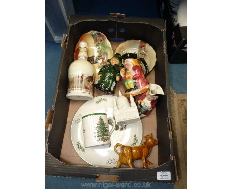 A quantity of china including Crested ware St. Paul's Cathedral, Toby jug,  Night Watchman jug, Spode Christmas wall plate,Wa