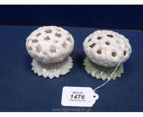 Two matched Royal Worcester posy holders. 2 3/4" x 3 1/2'', one having date code for 1908 G79, the other Royal China Works Wo