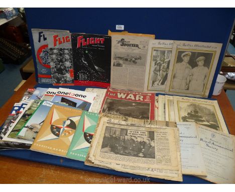 Two boxes of WWII aviation booklets, magazines and charts to include; The Aeroplane Spotter, Flight, North Sea chart, Central