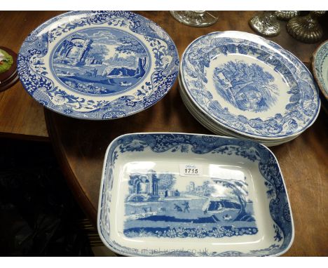 A quantity of blue and white Spode 'Italian' pattern including cake stand, display plates and serving dish