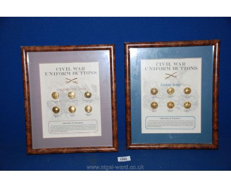 Two framed Civil war uniform Buttons - Confederate Army and Union army.