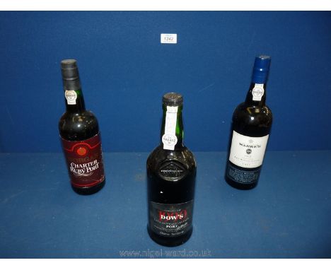 Three bottles of Port including Warre's 1992, Morgan Charter Ruby and Dow's 1990.