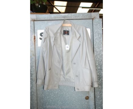 A grey leather Jacket, three button front by Wallace Socks, size 12.