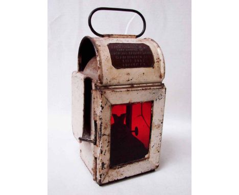 LBSCR Carriage Lamp, handle top stamped 'LB&SCR' with steel plate 'P.Way. Dept. East Croydon' and a brass plate 'Ridsdale etc