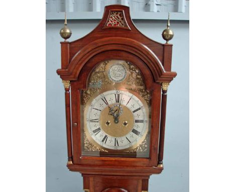 John Green, London, a walnut Longcase Clock, eight day movement striking the hours on a bell, 13inch brass arch dial with sil