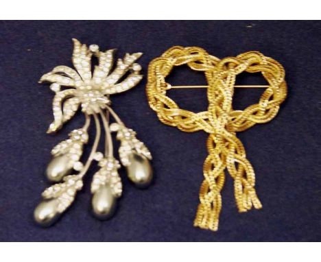 Mitchel Maer for Christian Dior, a white metal and paste set Flower Brooch, 7.3cm long, stamped Christian Dior by Mitchel Mae