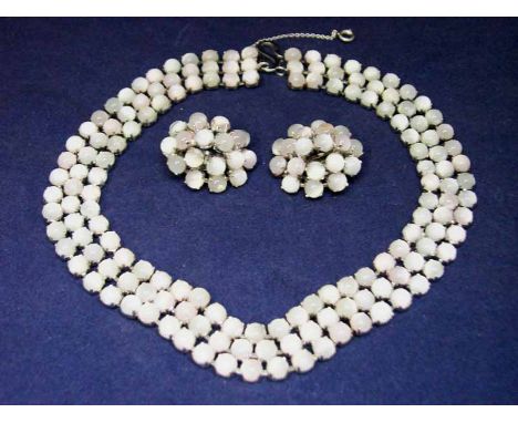 Mitchel Maer for Christian Dior, a white metal and moonstone set suite of Dress Jewellery consisting of a three-strand choker