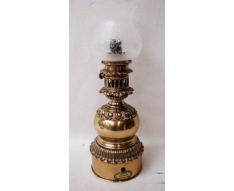 A French 19th century gilt metal Carcel Table Lamp, the drum shape base housing key wound clockwork mechanism forcing oil thr