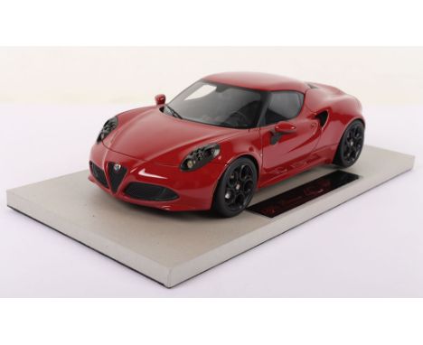 Top Marques Collectibles Alfa Romeo 4C, red resin body, highly detailed, 1:18 scale, in mint pre owned condition, black lidde