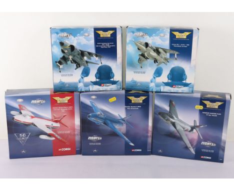 Five Corgi Aviation Archive Aircraft Models, Jet Fighter Power, AA32404 Harrier GR.1 1969 Transatlantic Air Race. AA32405 Bri