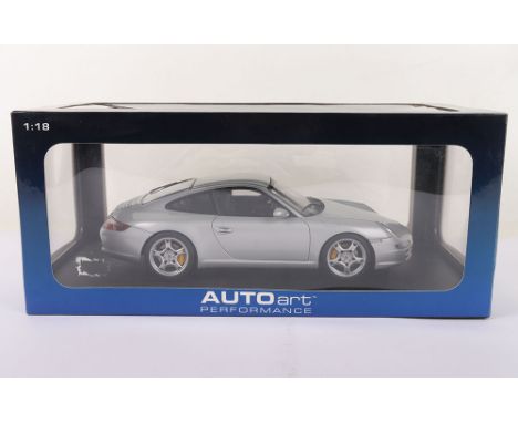 Autoart Performance Porsche 911 Carrera S (Typ 997), 1:18 Scale, silver diecast body, in mint pre owned condition, has been o