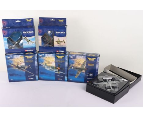 Six Corgi Aviation Archive Aircraft Models, AA30201 Avro Lancaster NX611 Just Jane, 1/144 scale. AA32103 Messerschmitt BF109E