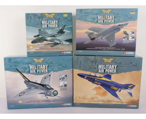 Four Corgi Aviation Archive Aircraft Models, Military Air Power, AA32704 Hawker Hunter, 43Sqn RAF Leuchars ‘ Fighting Cocks’.