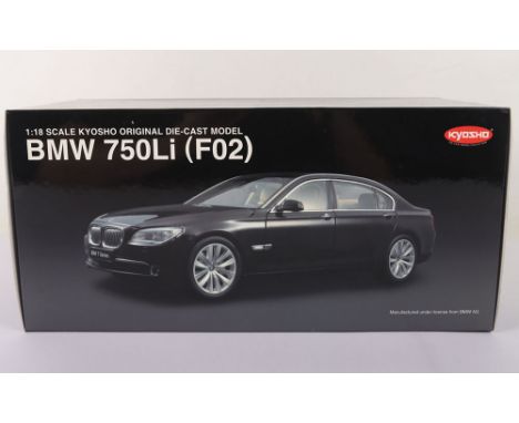 Kyosho BMW 750Li (F02), black diecast body, 1:18 scale, in mint pre owned condition, polystyrene inner, with outer card pictu
