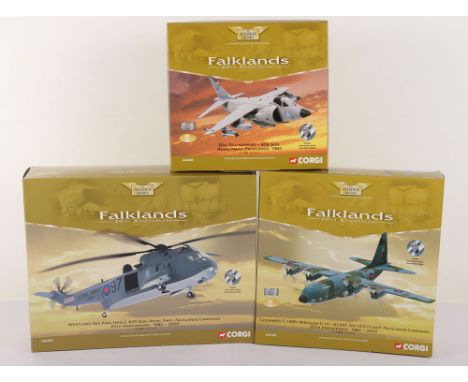 Three Corgi Aviation Archive Aircraft Models 1982 Falklands 20th Anniversary Collection, AA32406 BAe Sea Harrier 809 Sqn RN, 