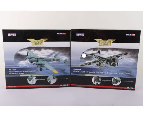 Two Corgi Aviation Archive Aircraft Models, German Twin Engine Bombers, AA38802 Dornier D0215 B-5 Kauz III, Stab II/NJG 2, Le