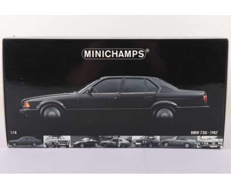 Minichamps BMW 730i (E32) 1987 1:18 scale model, black metallic diecast model, in near mint to mint condition, model has been