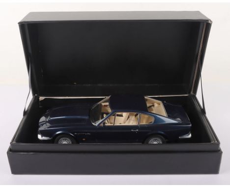 CMF Aston Martin V8 Vantage 1977, 1:18 Scale, metallic blue diecast body, in pre-owned near mint to mint condition, leatheret