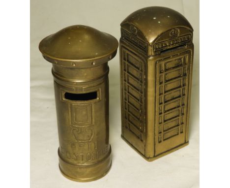 BRASS TELEPHONE & POST BOX MONEY BOXES 