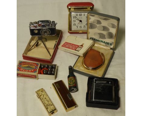 MAGNA, FLAMINAIRE, SAROME, KINGSWAY & JAPANESE TRIPOD CAMERA LIGHTERS & MINIATURE WATNEYS PALE ALE  