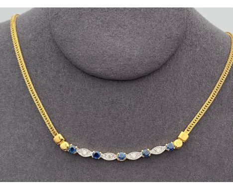 Collier in 750 Gold mit Brillanten und SaphirenMaterial: 750 Gold Diamanten: 4 Brillanten, ges. ca. 0,15 ct, VS - SI, K - L E
