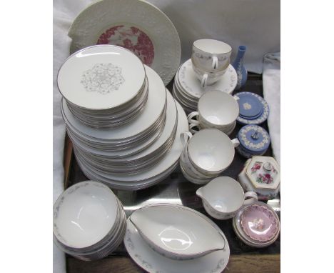 A Royal Worcester Bridal Lace part tea and dinner service together with Wedgwood jasper wares, etc