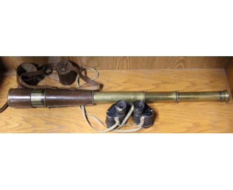 A Broadhurst Clarkson and Co Ltd three drawer telescope together with a pair of bino prism MK11 Binoculars