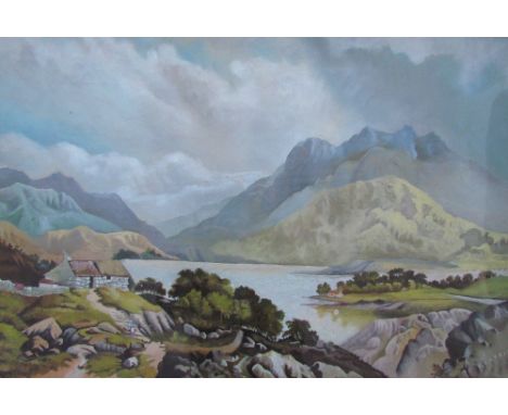 K HarrisA valley scene with a cottage in the foregroundOil on canvasSigned