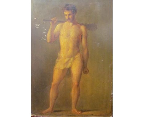 E T ParisStudy from LifeFull length portrait of a man in a loin cloth holding a clubOil on board31 x 23cmTogether with anothe
