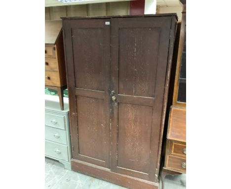 Large pine cupboard, 19th Century, removed many years ago from railway ticket office, 109cm wide, 51.5cm deep, 185cm high