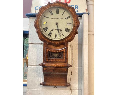 Antique walnut wall clock with inlaid decoration by Fattorini &amp; Sons, Bradford