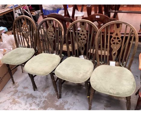 Six wheelback chairs and oak stool