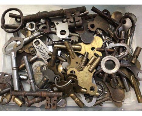 Collection of clock winding keys and other keys