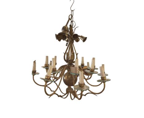 A very large brass ceiling light, measuring 67cm diameter at the bottom