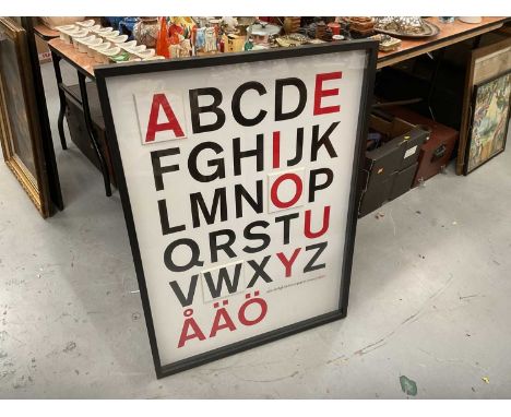 Contemporary alphabet print, mounted in glazed frame.