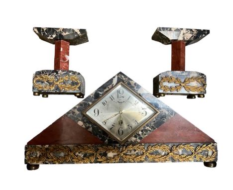Art Deco clock garniture in marble case