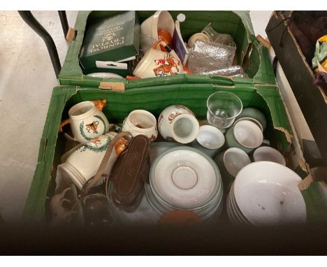 Three boxes of mixed ceramics to include Poole pottery and Denby.