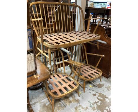 Ercol Windsor sofa, two chairs and footstool