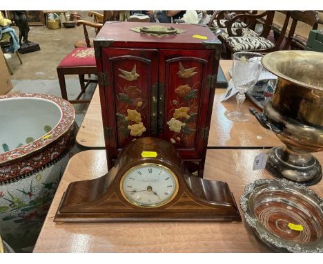 Small Japanese table top cabinet together with a Knight Gibbins mantel clock (2)