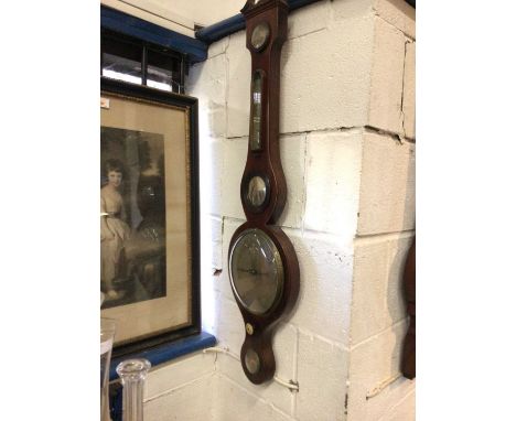 19th century mahogany banjo barometer signed Josh Aprile Sudbury, 92cm high